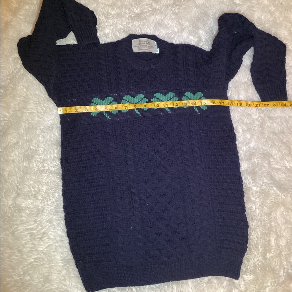 Aran Navy Blue Cable Knit with Green Shamrock Design Sweater size XXL - Picture 7 of 11